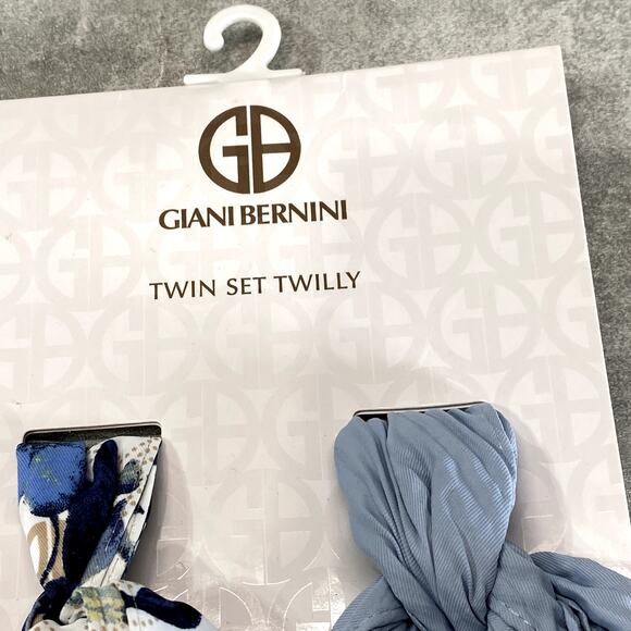 GIANI BERNINI Women's Neutral Blue Logo Floral & Solid Twin Set Twilly Scarves - Picture 5 of 10